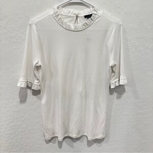 NWT Ann Taylor Ruffle Trim Blouse Womens Medium White